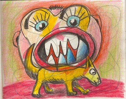 hunde beissen hunde beissen, farbstiftzeichnung